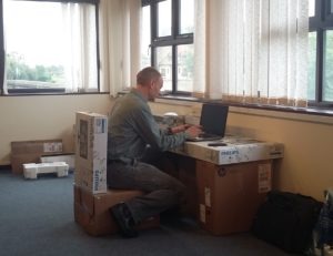 Dominic Hirst at his temporary desk