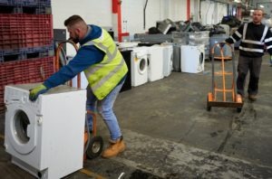 Processing large appliances at Wiser Recycling's Thetford facility for WEEE