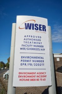 Approved Authorised Treatment Facility sign at Wiser Recycling's Thetford WEEE facility